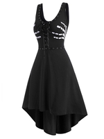 Grommet Lace-up Halloween Skeleton Hand Dip Hem Dress