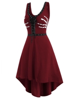 Grommet Lace-up Halloween Skeleton Hand Dip Hem Dress