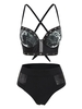 Grommets Fishnet Panel Branch Print Underwire Bikini Swimwear
