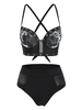 Grommets Fishnet Panel Branch Print Underwire Bikini Swimwear