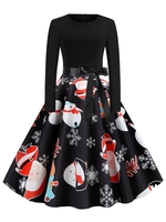 Santa Claus Reindeer Belted Christmas Long Sleeves Dress