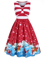 Santa Claus Snowflake Striped V Neck Christmas Dress