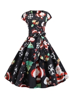 Santa Claus Snowman Belted Christmas Cap Sleeves Dress
