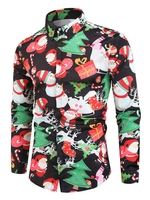 Santa Snowmen Christmas Tree Print Long Sleeve Shirt
