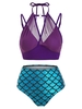 Scale Print Mesh Overlay Mermaid O Ring Tankini Swimwear