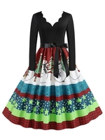 Scalloped Belted Plaid Snowman Christmas Tree Plus Size Dress