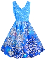 Scalloped Collar Snowflake Print Christmas Plus Size Dress