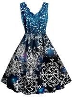Scalloped Collar Snowflake Print Christmas Plus Size Dress