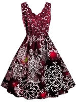 Scalloped Collar Snowflake Print Christmas Plus Size Dress