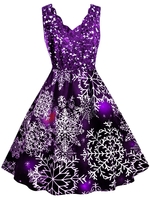 Scalloped Collar Snowflake Print Christmas Plus Size Dress