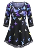 Scalloped Lace Trim Colorful Butterfly Plus Size Top