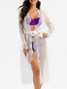 Scalloped Lace Trim See Through Belted Chiffon Cover Up
