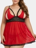 Scalloped Lace Trim Sheer Mesh Open Cup Plus Size Lingerie Babydoll