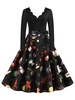 Scalloped Neck Christmas Santa Claus Bell Elk Angel Belted Dress