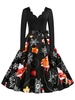 Scalloped Neck Christmas Snowflake Santa Claus Belted Dress