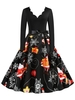 Scalloped Neck Christmas Snowflake Santa Claus Belted Dress