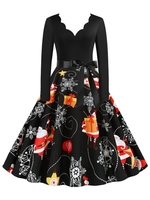 Scalloped Neck Christmas Snowflake Santa Claus Belted Dress