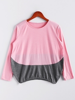Scoop Neck Color Matching Long Sleeved Women