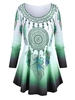Scoop Neck Dreamcatcher Feather Pattern Ombre T Shirt