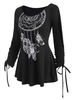 Scoop Neck Dreamcatcher Print Split Sleeve Cinched Top