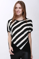 Scoop Neck Sloping Stripe Print Batwing Sleeve Women