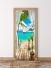 Sea Boat Palm Tree Landscape Print Removable Wall Door Stickers