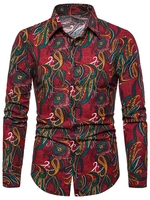 Seamless Paisley Print Turn-down Collar Casual Shirt