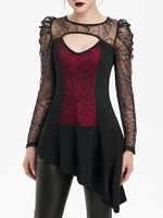 See Thru Cut Out Asymmetrical Gothic Halloween T Shirt