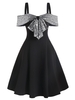 Sequin Panel Open Shoulder Bow Detail Skater Dress