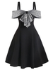 Sequin Panel Open Shoulder Bow Detail Skater Dress