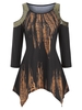 Sequined Open Shoulder Feather Print Handkerchief Top