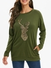 Sequined Reindeer Christmas Sweatshirt with Pockets