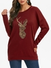 Sequined Reindeer Christmas Sweatshirt with Pockets