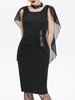 Sequined Ruched Chiffon Insert Cape Bodycon Gothic Dress