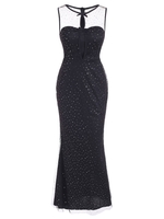 Sequins Tulle Overlay Bowknot Cutout Mermaid Evening Dress
