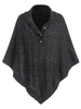Shawl Collar Cable Knit Heathered Asymmetrical Poncho Sweater