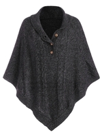 Shawl Collar Cable Knit Heathered Asymmetrical Poncho Sweater