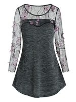 Sheer Butterfly Lace Panel Knitted Longline T Shirt