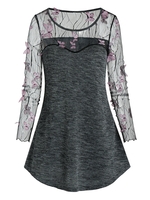 Sheer Butterfly Lace Panel Knitted Longline T Shirt