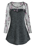 Sheer Butterfly Lace Panel Knitted Longline T Shirt
