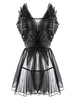 Sheer Mesh Criss Cross Embroidered Lingerie Babydoll