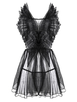 Sheer Mesh Criss Cross Embroidered Lingerie Babydoll