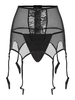 Sheer Mesh Lace Panel Garter Belt Plus Size T-back