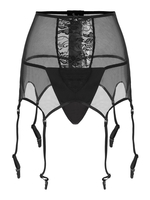 Sheer Mesh Lace Panel Garter Belt Plus Size T-back
