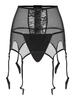 Sheer Mesh Lace Panel Garter Belt Plus Size T-back