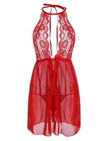 Sheer Mesh Scalloped Lace Panel Plus Size Lingerie Babydoll