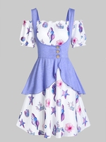 Shells Print Off The Shoulder Flare Dress and Peplum Tank Top