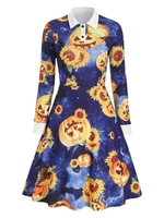 Shirt Collar Sunflower Pumpkin Print Halloween Dress