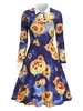 Shirt Collar Sunflower Pumpkin Print Halloween Dress