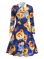 Shirt Collar Sunflower Pumpkin Print Halloween Dress